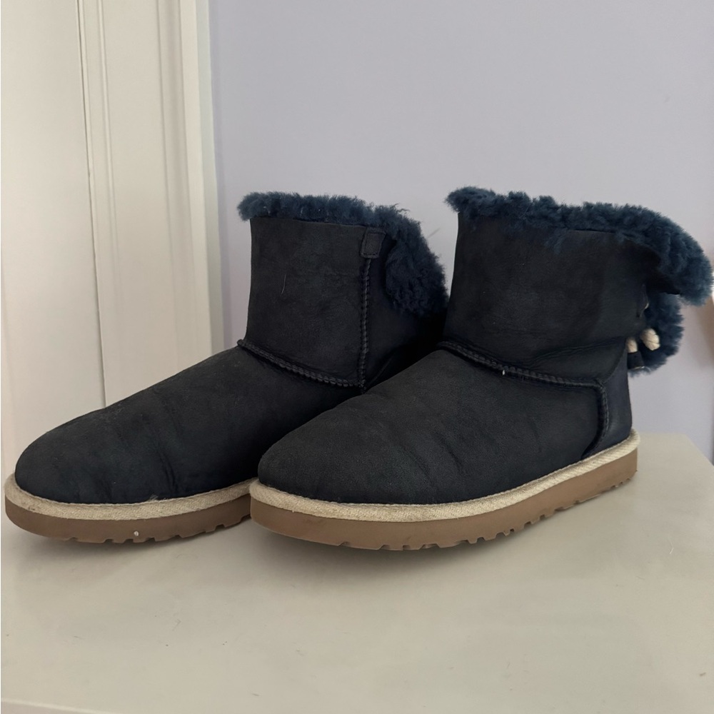 UGG Blue and Brown Winter Rain Boots with Plush Lining